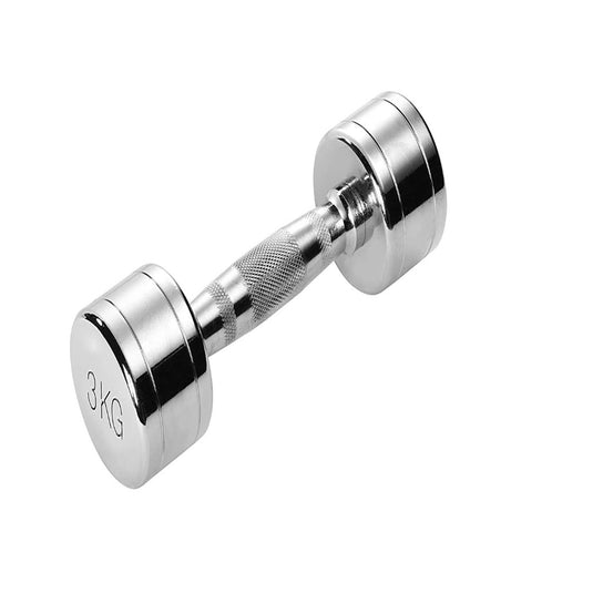 De beschikbare chroom halters gewichten transformatoren je training: 3 kg dumbbell met comfortabele grip, ideaal voor krachttraining tegen een witte achtergrond.