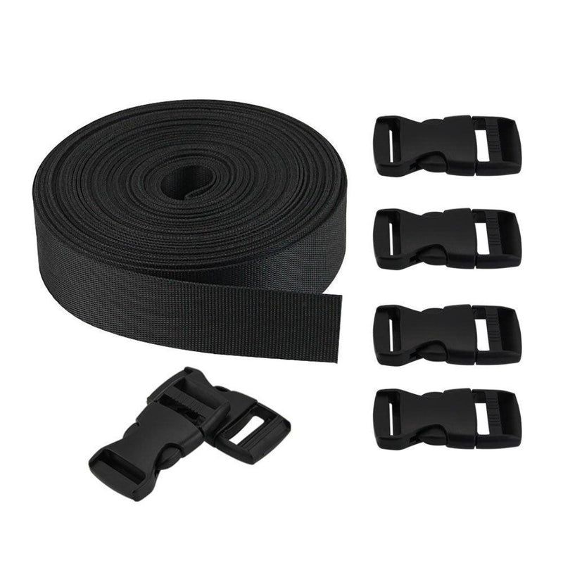 Laad afbeelding in Galerijviewer, De set bevat een zwarte nylon bandrol en vijf ABS-kunststof sluiting clips, die perfect aansluiten bij het &quot;Ontdek de veelzijdigheid van deze steekgesp rugzakband: Eenvoudig, stevig en stijlvol.

