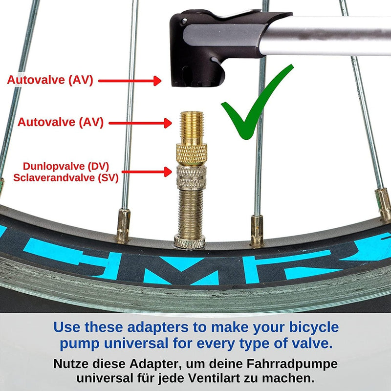 Laad afbeelding in Galerijviewer, De &quot;Verbeter je fietservaring met onze handige fietsventiel adapters&quot; zorgt voor naadloze compatibiliteit met autovalve, Dunlopvalve, Sclaverandvalve en Presta ventiel types.
