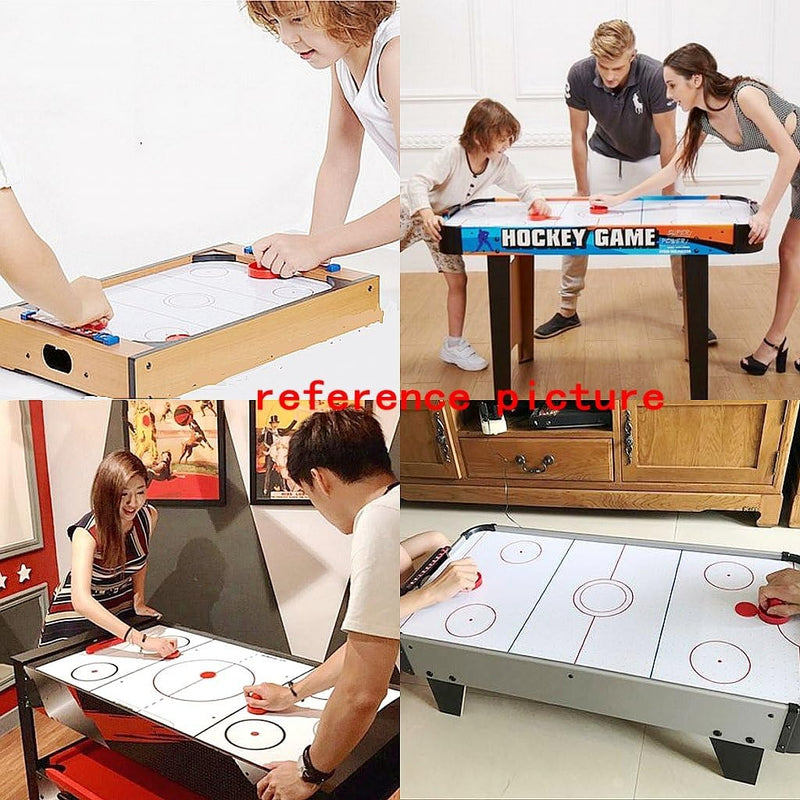Load image into Gallery viewer, Vier groepen genieten van ongedwongen airhockeyspellen op gevarieerde tafels, aangevuld met de &quot;Ontketen de adrenaline op tafel: Airhockeyaccessoireset voor eindeloos plezier!&quot; voor levendige, luchtige concurrentie.

