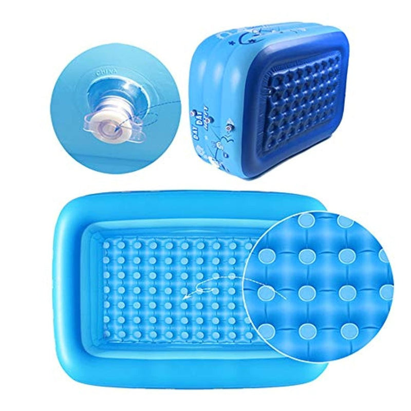 Load image into Gallery viewer, Beleef zomerplezier met ons opblaasbaar zwembad voor baby&#39;s, een blauwe ronde vierkante vorm gemaakt van duurzaam PVC. Het heeft een getextureerd interieur met cirkelpatronen en is voorzien van een luchtventiel voor eenvoudige.
