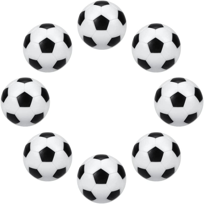 Laad afbeelding in Galerijviewer, Zeven zwart-witte voetballen vormen een cirkel op een witte achtergrond. Gemaakt van duurzaam ABS-kunststof, deze zorgen voor eindeloos speelplezier als tafelvoetbal balletjes. Product: Nooit meer zonder reserve ballen tijdens een tafelvoetbalwedstrijd met onze hoogwaardige tafelvoetbal balletjes!.
