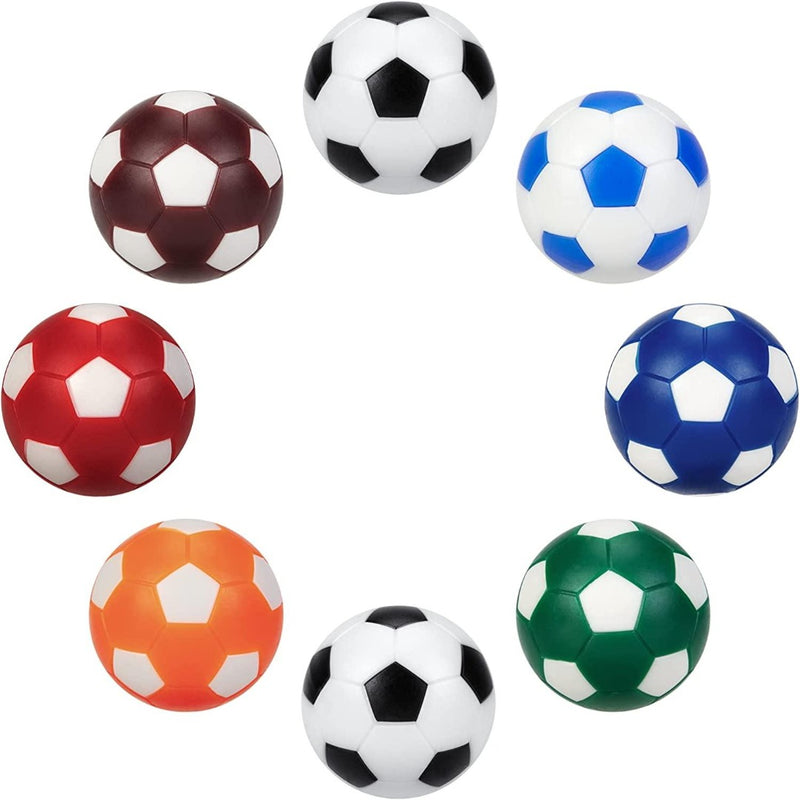 Laad afbeelding in Galerijviewer, Acht kleine tafelvoetbalballetjes met levendige patronen in zwart, blauw, bruin, rood, oranje en groen zijn gemaakt van duurzame ABS-kunststof. Perfect om je collectie te upgraden en voor eindeloos speelplezier te zorgen met onze hoogwaardige tafelvoetbalballetjes!.
