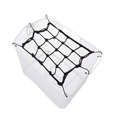 Een stevige witte draadmand met een zwart net erop, perfect voor gebruik met 
