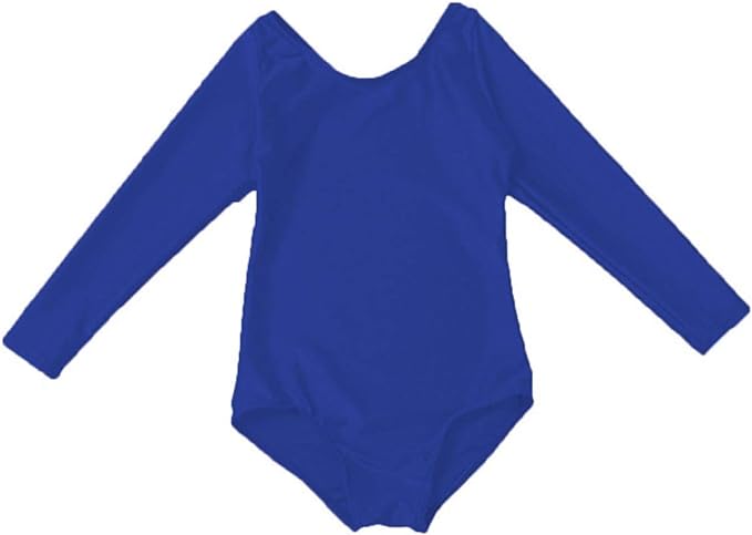 Laad afbeelding in Galerijviewer, Een koningsblauw &quot;Balletshirt voor meisjes: Dans met elegantie en comfort!&quot; met lange mouwen ligt plat tegen een witte achtergrond, ideaal voor danslessen.
