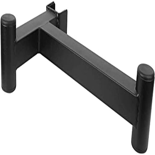 Een Barbell stalen mini-stang is voorzien van een T-vormige, zwarte metalen wandbeugel die is ontworpen voor het ondersteunen van objecten of structuren, ideaal voor circuittrainingen.