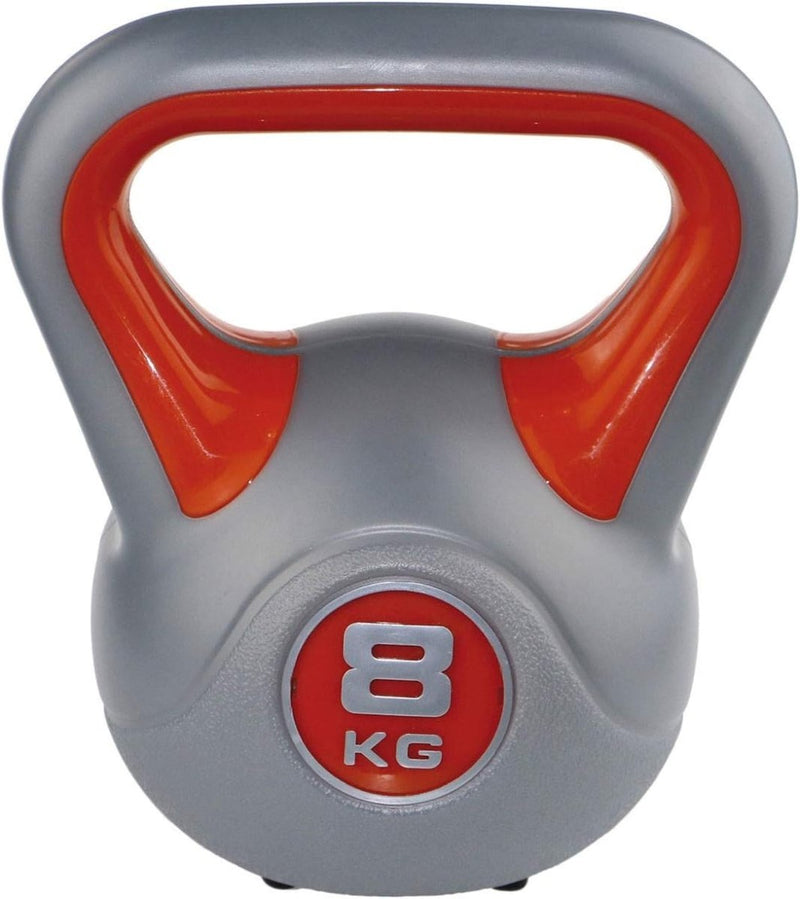 Laad afbeelding in Galerijviewer, De &quot;Bereik je fitnessdoelen in stijl met onze kleurrijke kettlebells!&quot; is een grijze en oranje kettlebell van 8 kg, ideaal voor volledige lichaamstraining en perfect voor elke homegymopstelling, weergegeven tegen een effen achtergrond.
