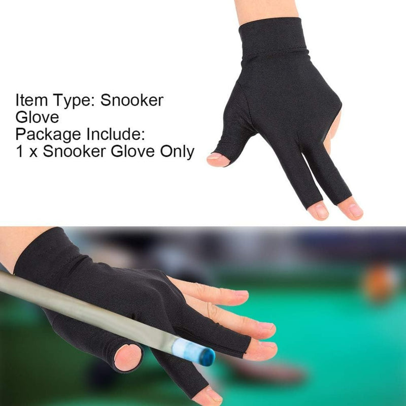 Laad afbeelding in Galerijviewer, Een vingerloze zwarte handschoen, gemaakt van elastisch spandex, wordt over een snookerkeu-hand gedragen. De tekst luidt: &quot;Itemtype: Snookerhandschoen. Het pakket bevat: alleen 1 x Snookerhandschoen.&quot; Productnaam: Verhoog je biljartspel met onze flexibele biljarthandschoen.
