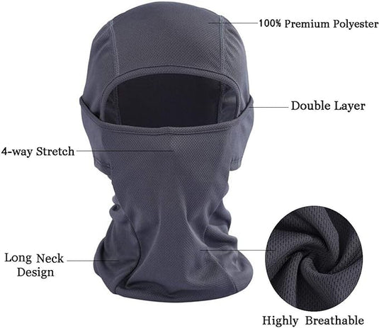 Ervaar het comfort van onze "Blijf warm en beschermd met onze multifunctionele bivakmuts," gemaakt van 100% premium polyester met een dubbele laag en 4-way stretch, perfect voor buitenactiviteiten. Het geraffineerde ontwerp omvat een lange hals en close-up swatch detail voor extra stijl.