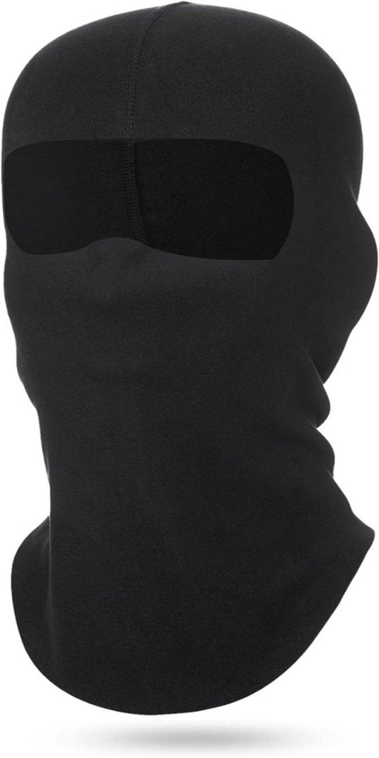 Blijf warm en comfortabel in de kou met deze winddichte zwarte bivakmuts met één horizontale oogopening, ideaal voor buitenactiviteiten.