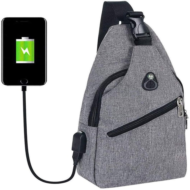 Laad afbeelding in Galerijviewer, Deze veelzijdige crossbody tas, met een grijs draagbandontwerp, externe USB-oplaadpoort en vakken met ritssluiting, is perfect voor het opladen van smartphones onderweg. Het bevat een discrete antidiefstalzak voor extra veiligheid. Ontdek de ultieme vrijheid vandaag!.

