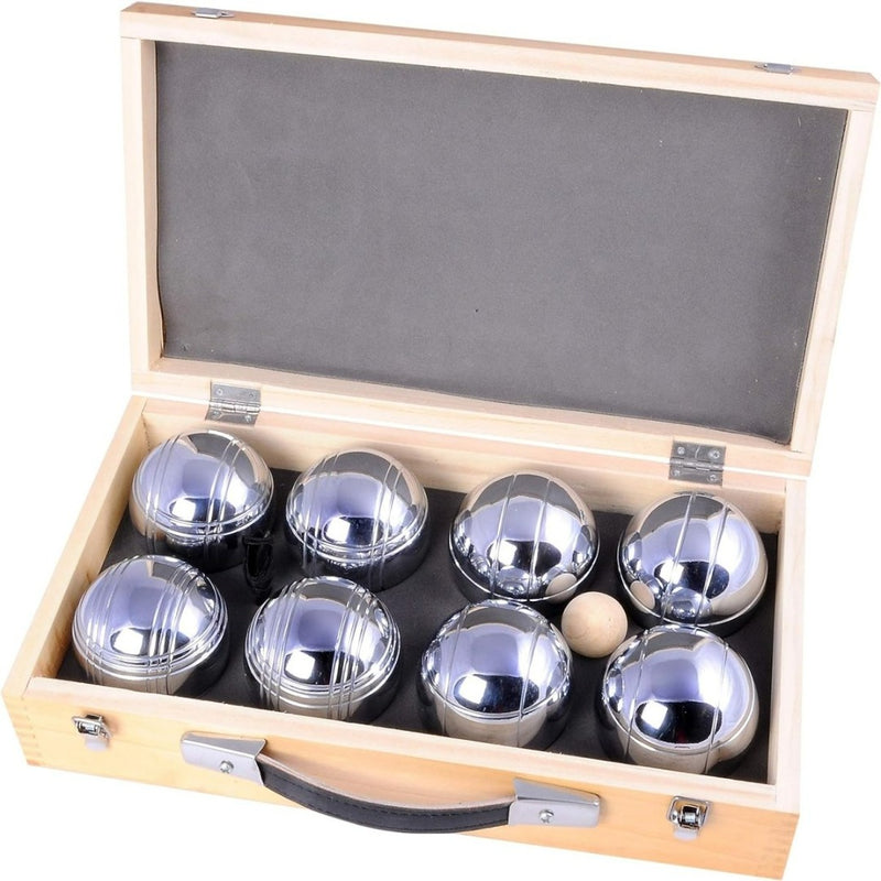 Laad afbeelding in Galerijviewer, Een luxe cadeau-idee, de &quot;Geniet van eindeloos plezier&quot; houten kist bevat zes chroom petanqueballen en een houten pallino, allemaal in schuim gelegd. Ideaal voor iedere petanque-spelliefhebber.
