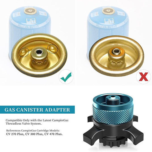 De Campingaz-adapter is gebruiksvriendelijk en voorzien van een groen vinkje voor CampinGaz-compatibiliteit en een rode X voor incompatibele modellen. Zo bent u verzekerd van veilig koken tijdens uw kampeeravonturen.