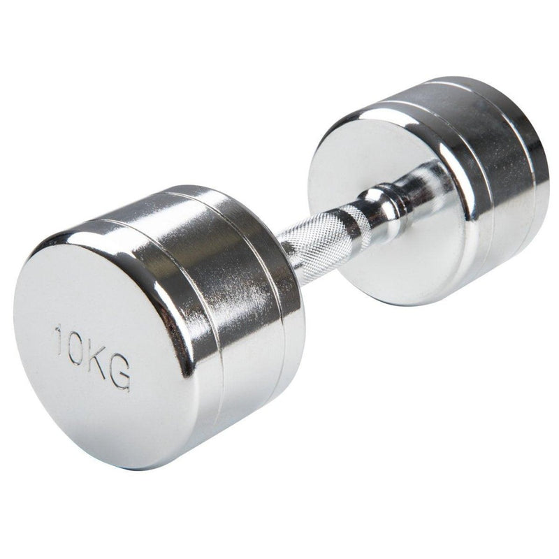 Load image into Gallery viewer, De Transformeer je training met de veelzijdige chroom halters gewichten beschikt over een 10kg glanzende chromen dumbbell met een comfortabele handgreep, ideaal voor krachttraining.
