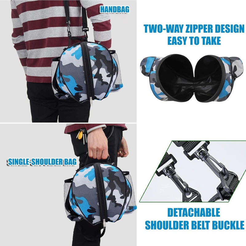 Load image into Gallery viewer, De basketbaltas die je nodig hebt om je spel naar een hoger niveau te tillen is een ronde tas met camouflagepatroon, te gebruiken als hand- of schoudertas. Gemaakt van duurzaam materiaal met tweerichtingsrits en een draagbare schouderriem, biedt de grote capaciteit voor al je benodigdheden. Perfect voor onderweg!.
