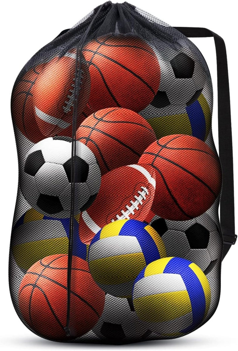 Laad afbeelding in Galerijviewer, Het product &quot;De ideale ballentas voor elke sporter&quot; is een stevige nettas gevuld met lichte basketballen, voetballen, volleyballen en een voetbal.
