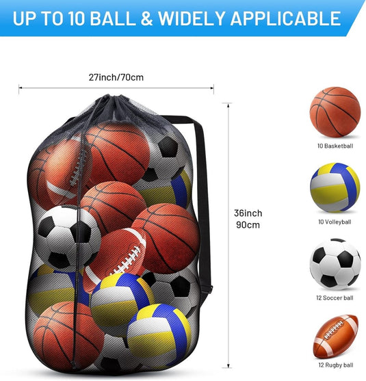 De "De ideale ballentas voor elke sporter" is een lichtgewicht, duurzame tas die perfect is voor het dragen van basketballen, volleyballen, voetballen en rugbyballen. Hij is 27 inch breed en 36 inch hoog.