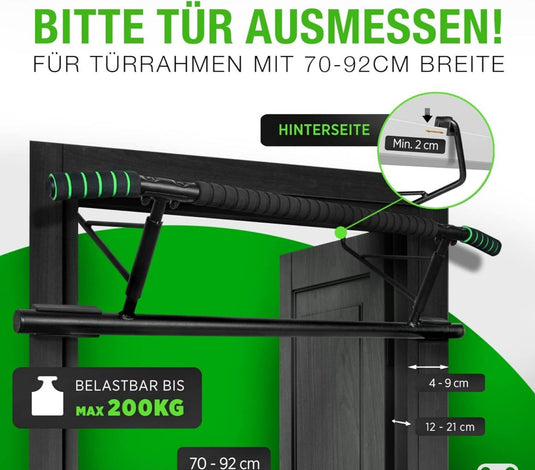 De optrekstang waarmee je thuis een complete workout krijgt is geschikt voor deurkozijnen van 70-92 cm ras en ondersteuning tot 200 kg. Hij heeft antisliphandgrepen en biedt de nodige afmetingen voor de benodigde ruimte en doorloopruimte.