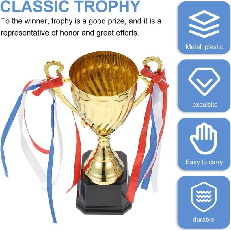 Laad afbeelding in Galerijviewer, De perfecte gouden trofee voor jouw prestaties is voorzien van een basketbalspelerfiguur en wordt geleverd met rode, witte en blauwe linten. Het is gemaakt van metaal en plastic voor duurzaamheid, is gemakkelijk mee te nemen en kan voor elke gelegenheid worden gepersonaliseerd.
