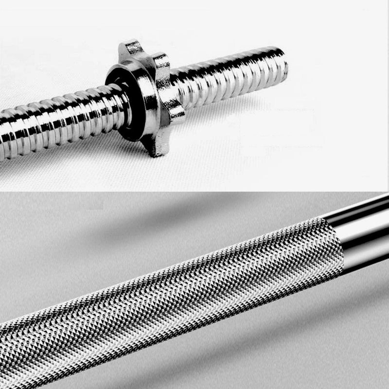 Load image into Gallery viewer, Close-up van een metalen staaf met schroefdraad en een moer en het geribbelde ontwerp van de halterstang &quot;De perfecte SZ curlstang voor een sterkere biceps&quot; tegen een neutrale achtergrond.
