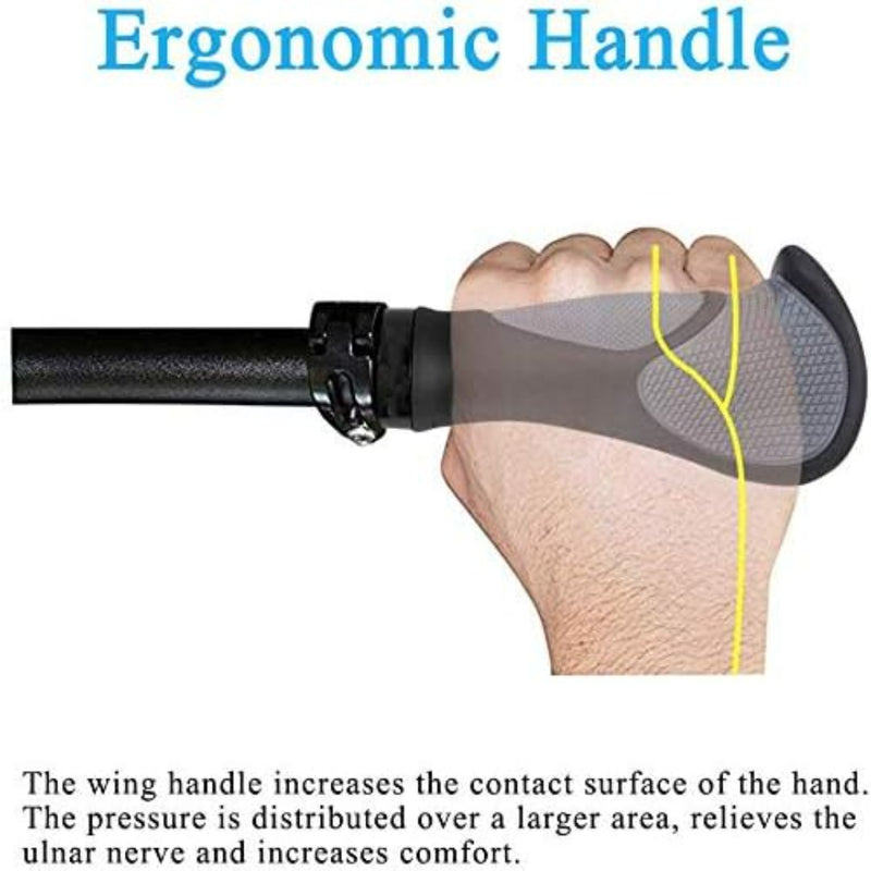 Load image into Gallery viewer, Het diagram toont een hand op een ergonomische handgreep, met de nadruk op een groter contactoppervlak, drukverdeling, verlichting van de ulnaire zenuw en verbeterd comfort van het ontwerp - ideaal voor MTB-enthousiastelingen. Ontdek &quot;Mtb handvatten: ergonomie, comfort en prestaties voor elke rit&quot; voor topprestaties.
