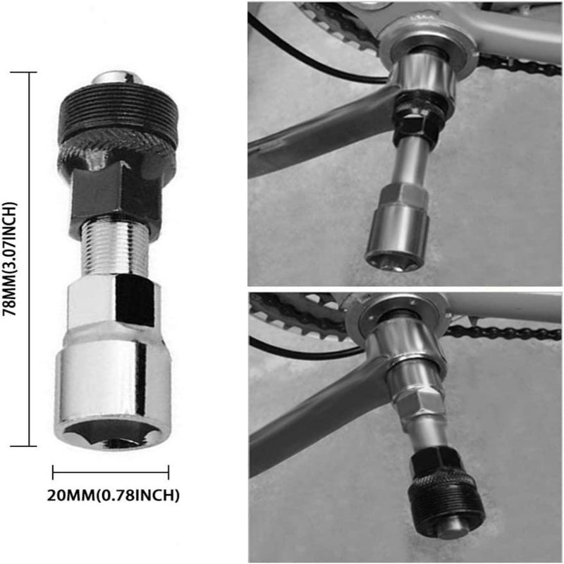 Laad afbeelding in Galerijviewer, Het fietscranktrekkergereedschap, weergegeven in een gedetailleerde close-up, demonstreert het precieze gebruik ervan op een fietscrankstel, vergelijkbaar met hoe de &quot;Fietsketting gereedschapset: alles wat je nodig hebt voor een soepele fietsrit&quot; wordt gebruikt voor kettingonderhoud.
