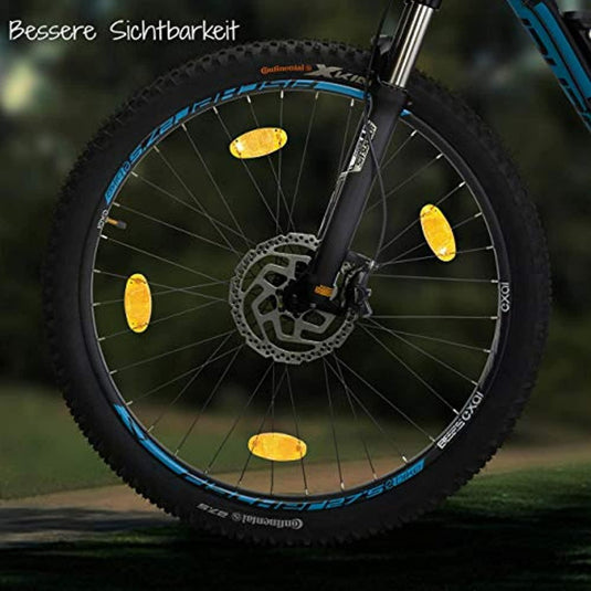 De "Verhoog je zichtbaarheid in het donker met de fiets reflectorset!" is voorzien van vijf gele fietsreflectoren op de spaken, wat de veiligheid vergroot en de zichtbaarheid 's nachts aanzienlijk vergroot.