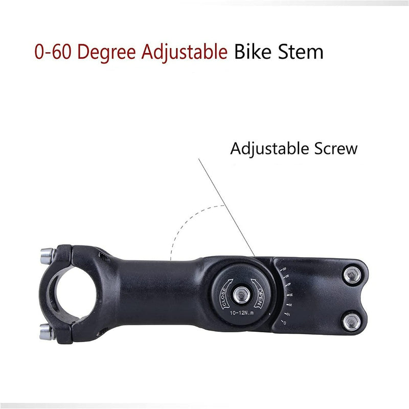 Load image into Gallery viewer, De &quot;Verstelbare stuurpen: de perfecte stuurpositie voor elke fietser&quot; is een zwarte 6061 aluminium stuurpen met een verstelbare hoek van 0-60 graden voor optimaal comfort, en is voorzien van een duidelijk gelabelde stelschroef.

