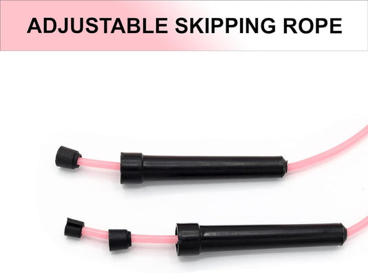 Verbrand dierenarts en verbetering je conditie met ons fitness springtouw: een roze, verstelbaar springtouw met antislip zwarte handvatten op een witte achtergrond.