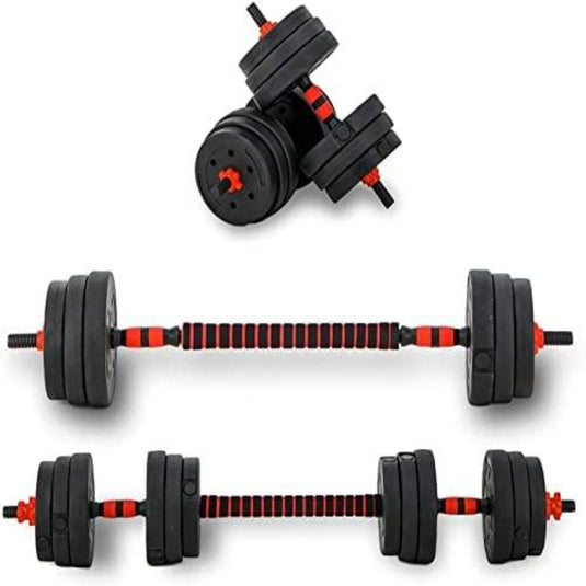 Til je krachttraining thuis naar een hoger niveau met onze Verstelbare dumbells set. Deze zwart-rode set wordt geleverd met meerdere gewichtsschijven en een verbindingsstang, die naadloos kan worden omgezet in een halterstang voor veelzijdige thuistrainingssessies.