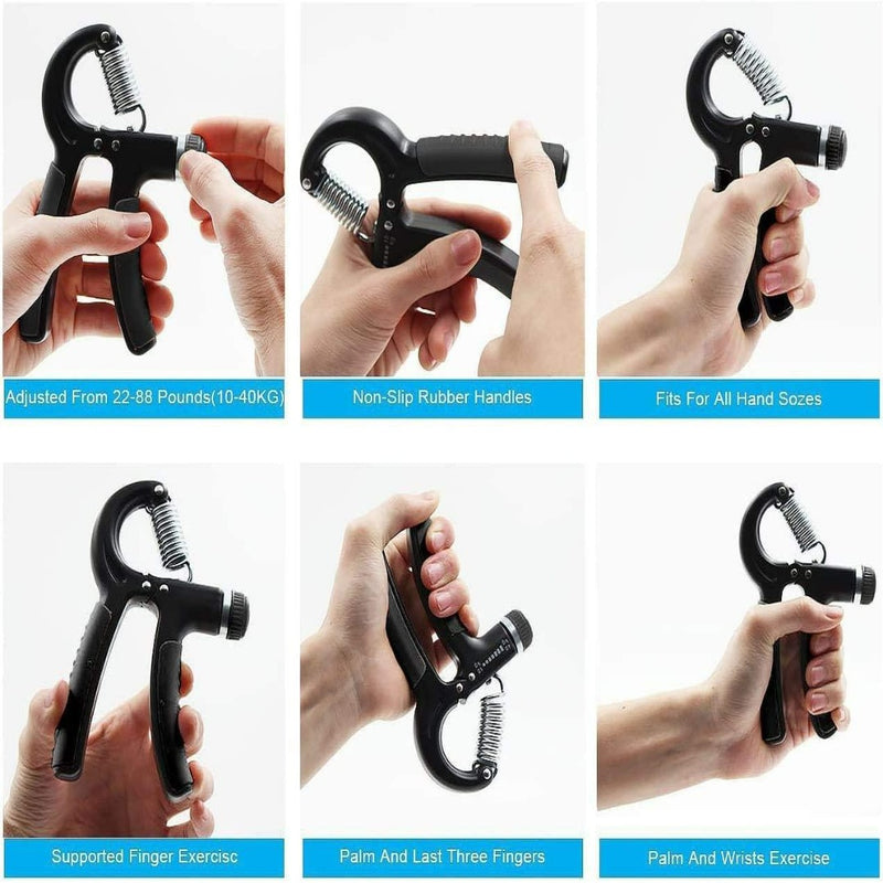 Laad afbeelding in Galerijviewer, Zes afbeeldingen van de Verstelbare handknijper: Krijg een ijzersterke grip benadrukken de verstelbare weerstand en antislip rubberen handgrepen, waardoor het perfect is voor alle handgroottes. Het is ideaal voor vinger-, handpalm- en polsoefeningen en voor degenen die hun grip willen verbeteren.
