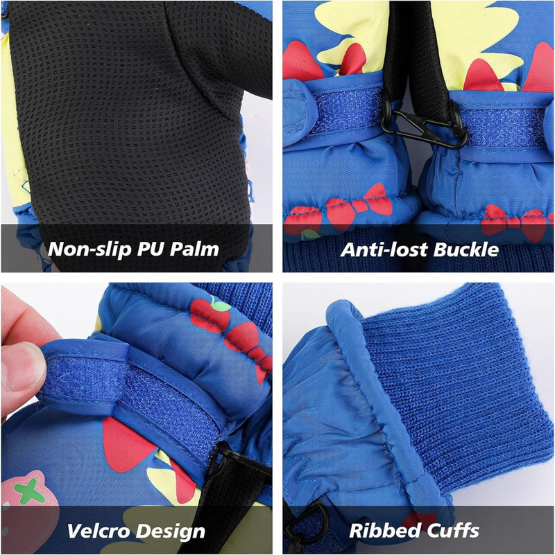 Laad afbeelding in Galerijviewer, De Houd de handen van je kind warm en droog kinderskihandschoenen hebben een antislip PU-handpalm, waterdicht ontwerp, anti-verloren gesp, klittenbandsluiting en geribde manchetten - perfect voor kinderhandschoenen.
