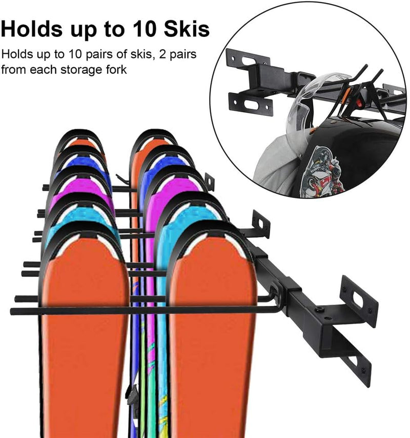 Laad afbeelding in Galerijviewer, De &quot;Houd je ski&#39;s en snowboards veilig en georganiseerd met deze ski en snowboardhouder&quot; is gemaakt van hoogwaardig metaal, biedt plaats aan tien kleurrijke skiparen en bevat afneembare haken voor veelzijdige wandmontage met helmen.

