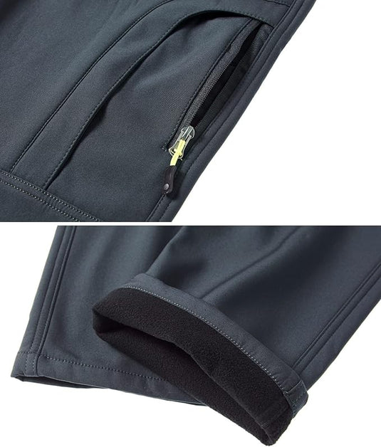 Close-up van Houd je warm en comfortabel in de koude met de heren wandel- en skibroek met een zak met ritssluiting en een met fleece gevoerde manchet, ontworpen om winddicht en vochtig te zijn voor je buitenavonturen.