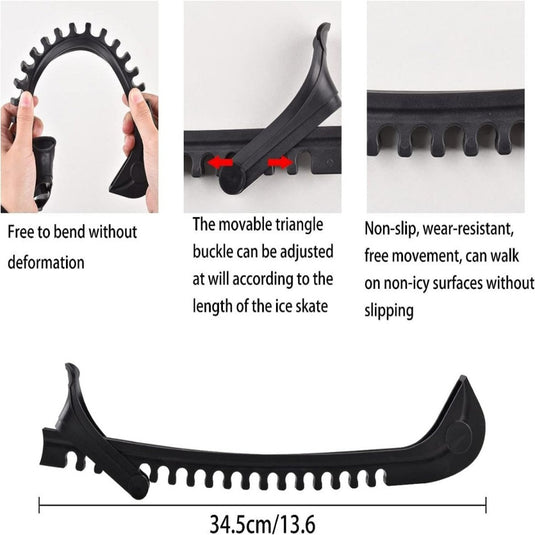 De Schaatsbeschermers houden je schaatsen in topconditie met bescherming tegen slijtage, een verstelbare gesp, een verstelbare lengte van 34,5 cm/13,6 inch en een antislipontwerp dat geschikt is voor het lopen op niet-ijzige oppervlakken.