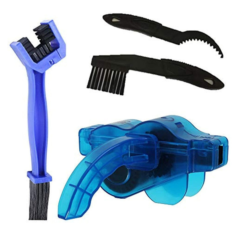 Load image into Gallery viewer, Deze &quot;Houd je fietsketting in topconditie met onze professionele fietsketting reinigingsset&quot; bevat een blauwe kettingreiniger, een multifunctionele borstel en twee zwarte tandwielreinigingstools en biedt een complete oplossing voor fietsliefhebbers om hun fiets te onderhouden.
