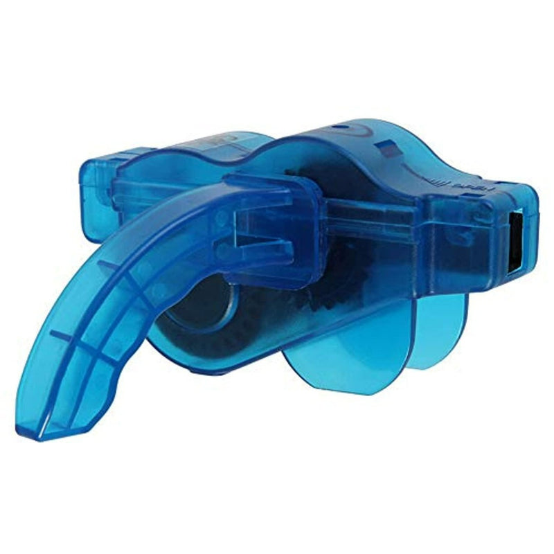 Load image into Gallery viewer, De fietsketting reinigingsset, met een blauwe transparante behuizing en een gebogen handvat, houdt reinigingsvloeistof vakkundig vast en borstelt fietskettingen voor een professioneel resultaat.
