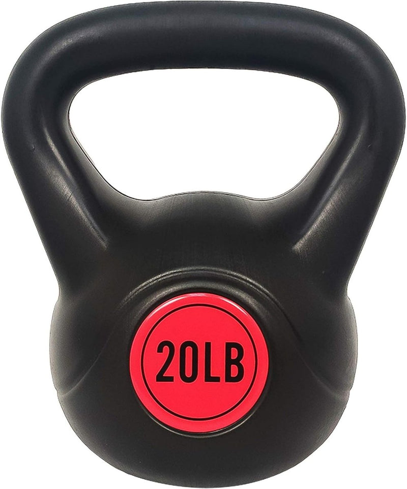 Load image into Gallery viewer, De &quot;Kettlebell set: alles wat je nodig hebt voor een complete lichaamstraining&quot; bevat een zwarte kettlebell met een rood &quot;20LB&quot; label, gemaakt van hoogwaardig vinyl, waardoor hij ideaal is om je krachttraining een boost te geven.
