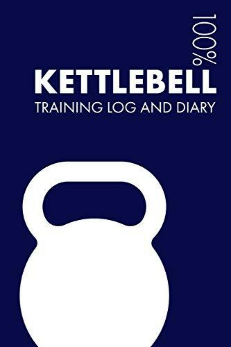 Laad afbeelding in Galerijviewer, Het Kettlebell Training Log and Diary heeft een blauwe omslag met een wit kettlebell-ontwerp en de inscriptie &quot;100% Kettlebell Training Log and Diary&quot;. Het is een essentieel fitnessdagboek voor het bijhouden van swings en lifts.
