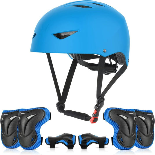Blauwe helm met zwarte banden gecombineerd met de 