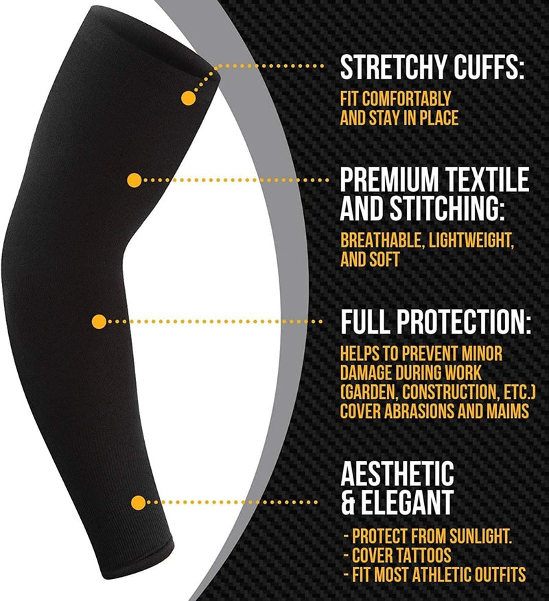 Laad afbeelding in Galerijviewer, Blijf koel en beschermd met onze zwarte arm sleeves, met elastische manchetten voor comfort, ademende stof (ademend materiaal), UPF 50+ bescherming (bescherming) en esthetische elegantie voor tatoeagebedekking. Perfect voor veiligheid op het werk en het blokkeren van zonlicht.

