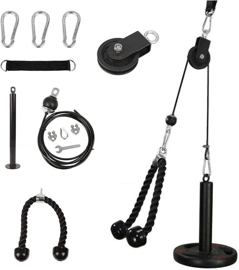 Laad afbeelding in Galerijviewer, Verbeter jouw thuisworkout met ons &quot;Krachtig en soepel trainen met het kabelkatrolsysteem!&quot; met kabels, katrollen, karabijnhaken, tricepstouw en een laadpin voor gewichtheffen en veelzijdige fitnessoefeningen.
