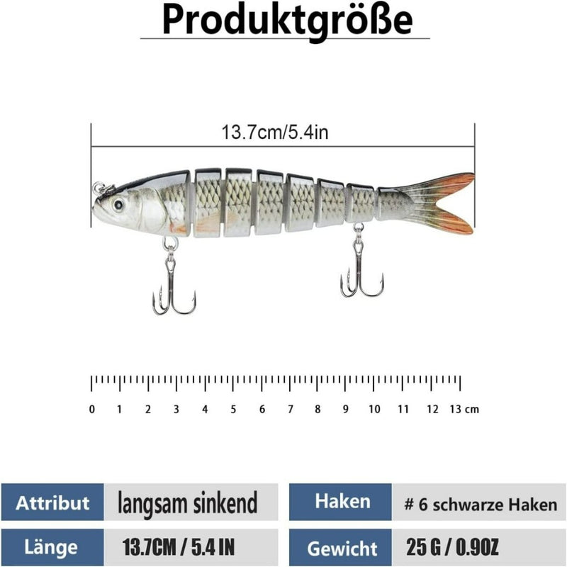 Load image into Gallery viewer, De &quot;Vang de grootste roofvissen met ons veelzijdige kunstaas&quot; is een gesegmenteerd vislokmiddel met scherpe dreggen, meet 13,7 cm (5,4 inch) en weegt 25 g (0,9 oz). Het is perfect voor het vangen van roofvissen en is voorzien van zwarte haken voor optimale prestaties als een &quot;langzaam zinkend&quot; lokaas.

