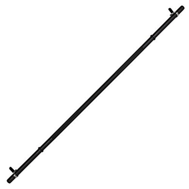 Een duurzame zwarte telescopische stang met verstelbare lengte en veilige vergrendelingen aan beide uiteinden, vergelijkbaar met de Halterstang met veersluiting voor professionele gebruikers, wordt afgebeeld op een witte achtergrond.