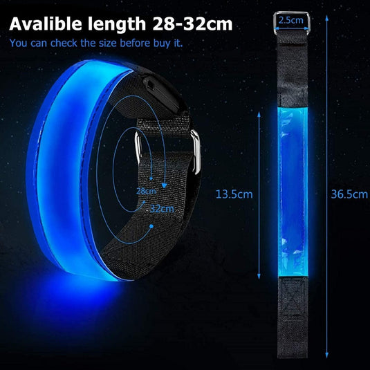 De Oplaadbare hardloop verlichting, een verstelbare blauwe LED-halsband voor huisdieren (28-32 cm), verbetert de veiligheid en zichtbaarheid tijdens het hardlopen. De halsband is voorzien van een oplichtende strip van 2,5 cm breed met lengtes van 13,5 cm of 36,5 cm en is voorzien van LED-verlichting voor optimale zichtbaarheid in het donker.