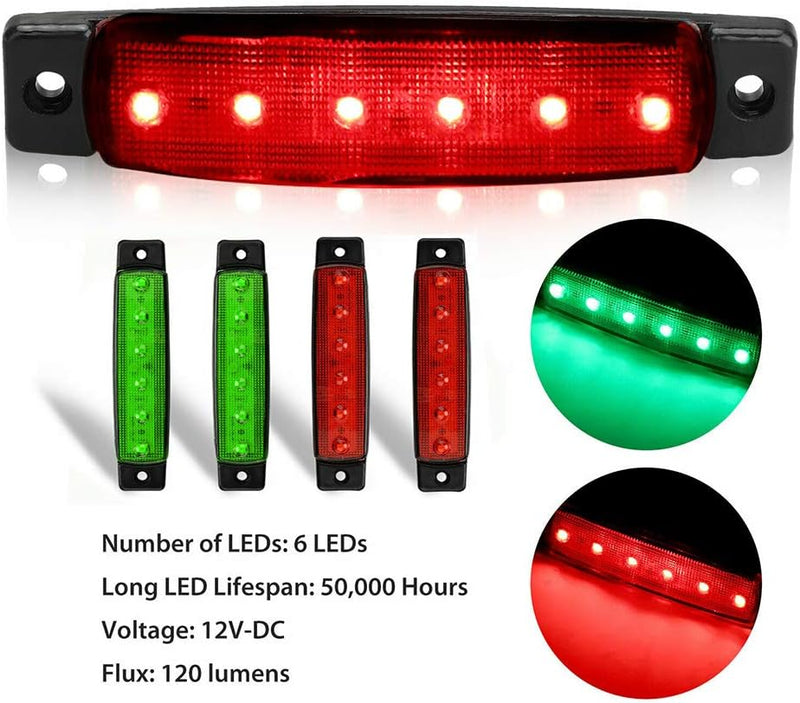 Load image into Gallery viewer, De LED bootverlichting biedt rode en groene lichten met elk 6 LED&#39;s, aan en uit. Met een levensduur van 50.000 uur bij 12V DC en een lichtstroom van 120 lumen, zorgen deze energiebesparende lichten voor veiligheid op het water.
