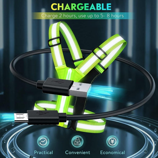 Verhoog uw veiligheid met ons LED-reflecterend hardloopvest, voorzien van een krachtige LED-verlichting en USB-oplaadkabel voor 360 graden reflectie, voor maximale zichtbaarheid en kostenefficiëntie.