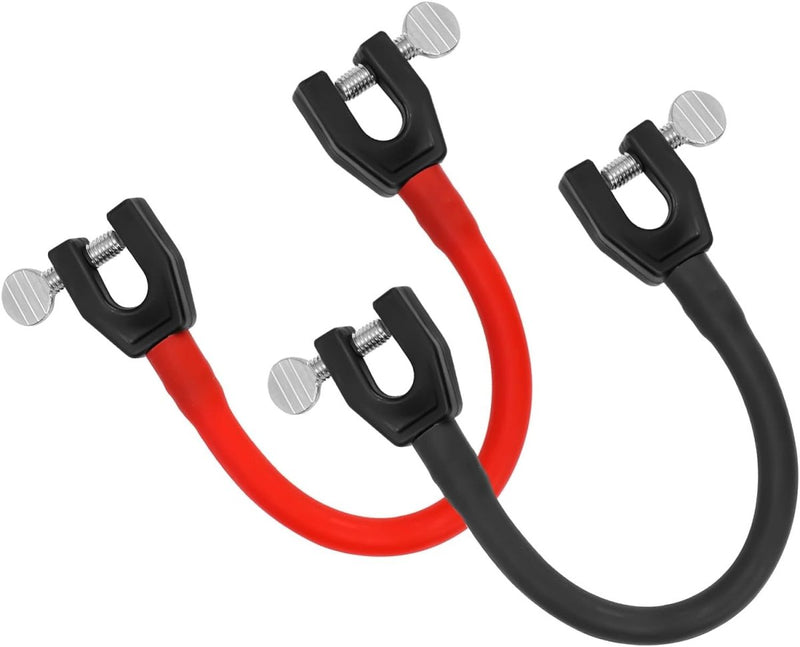 Load image into Gallery viewer, Op de afbeelding zijn twee U-vormige batterijklemconnectoren met bouten te zien, die lijken op de &quot;Leer je kinderen skiën met deze skitipconnector&quot;, één met een rode afdekking en de andere met een zwarte afdekking.
