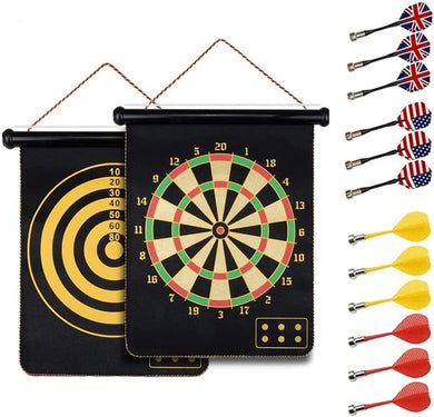 Dubbelzijdige magnetische dartborden bieden dubbelzijdig plezier met een zwart-geel doelwit aan de ene kant en een veelkleurig traditioneel ontwerp aan de andere kant, inclusief zes rode en zes gele darts voor verschillende vluchtpatronen, wat zorgt voor eindeloos veilig speelplezier voor kinderen!.