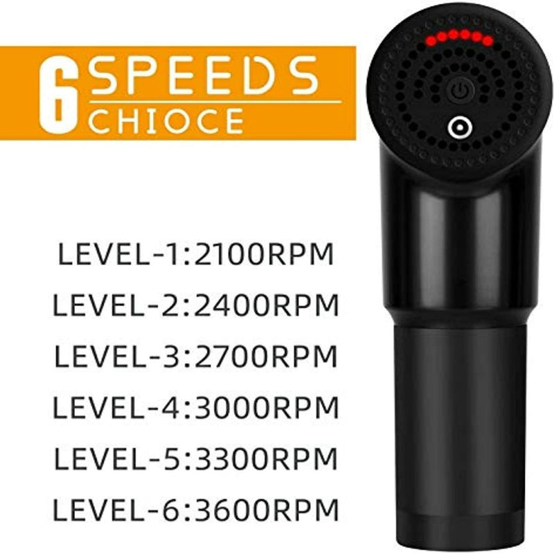 Load image into Gallery viewer, Het Massagepistool: Ontspan spieren, verlicht stress en geniet van diepe ontspanning! in zwart zorgt voor ultieme ontspanning met zes snelheden (2100-3600 RPM), perfect voor het verzachten van spierpijn en het verlichten van spanning.
